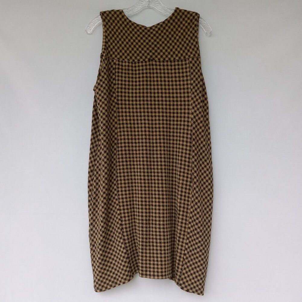 J.Jill Sheath Dress Black and Tan Check Ponte Knit Print Sleeveless Size L